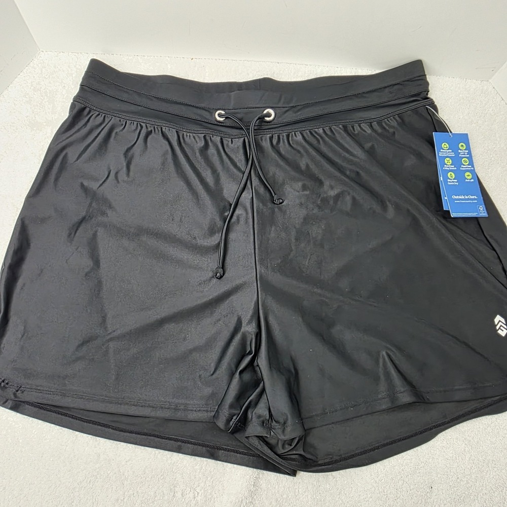 Free Country Swim Shorts Womens Plus 1X Black Lined Elastic Waist Drawstring